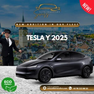 Swiss Elite Transfers introduces the Tesla Model Y to its fleet! Enjoy luxury, eco-friendly transportation across Zurich, Geneva, Lucerne, and all of Switzerland. Book now.