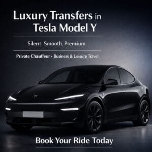 Luxury ski transfers Switzerland 2026 Tesla Model Y airport transfer Geneva Zurich to St. Moritz private car Sustainable alpine travel Eco-friendly transfers Swiss Alps Private car from Basel to Engelberg